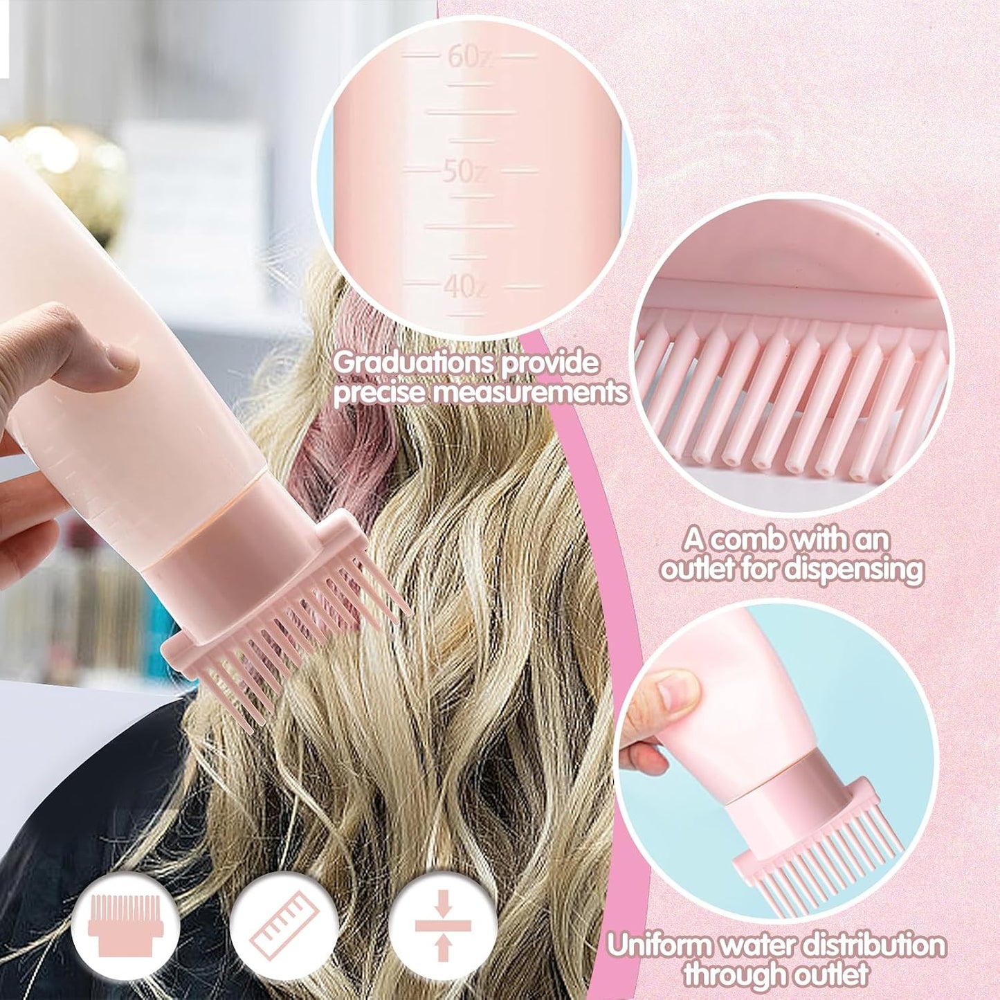2 Hair Oil Applicator Bottle 180ml with 2 Scalp Massager, Oil Applicator Bottle for Hair with Scale, Oil Bottle for Hair Even Dyeing, Root Comb Applicator Brush Easy to Apply