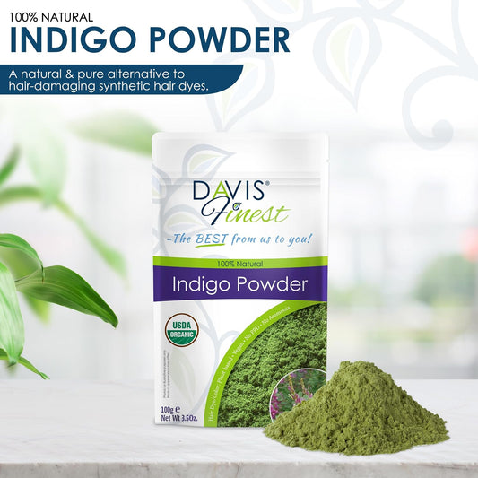 Davis Finest - Indigo Powder, 100g - Organic Black Henna Hair &amp; Beard Dye - Natural Hair Colouring, Men &amp; Women – Use with Henna for Brown Hair Colour - 100% Plant Based - Suitable For All Hair Types