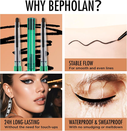 BEPHOLAN Black Gel Eyeliner Pencil, Waterproof Smudge Proof Eyeliner Long-Lasting Matte Eye Liner Retractable with Built-in Sharpener for Waterline &amp; Daily Makeup (BLACK)
