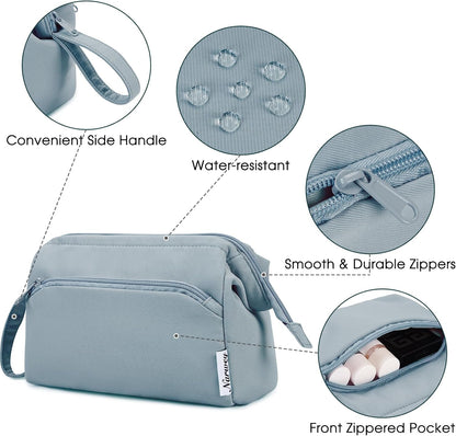 Narwey Large Makeup Bag Wide-open Zipper Pouch Travel Wash Bag Toiletry Bag Cosmetic Organizer for Women (Greyish Blue)