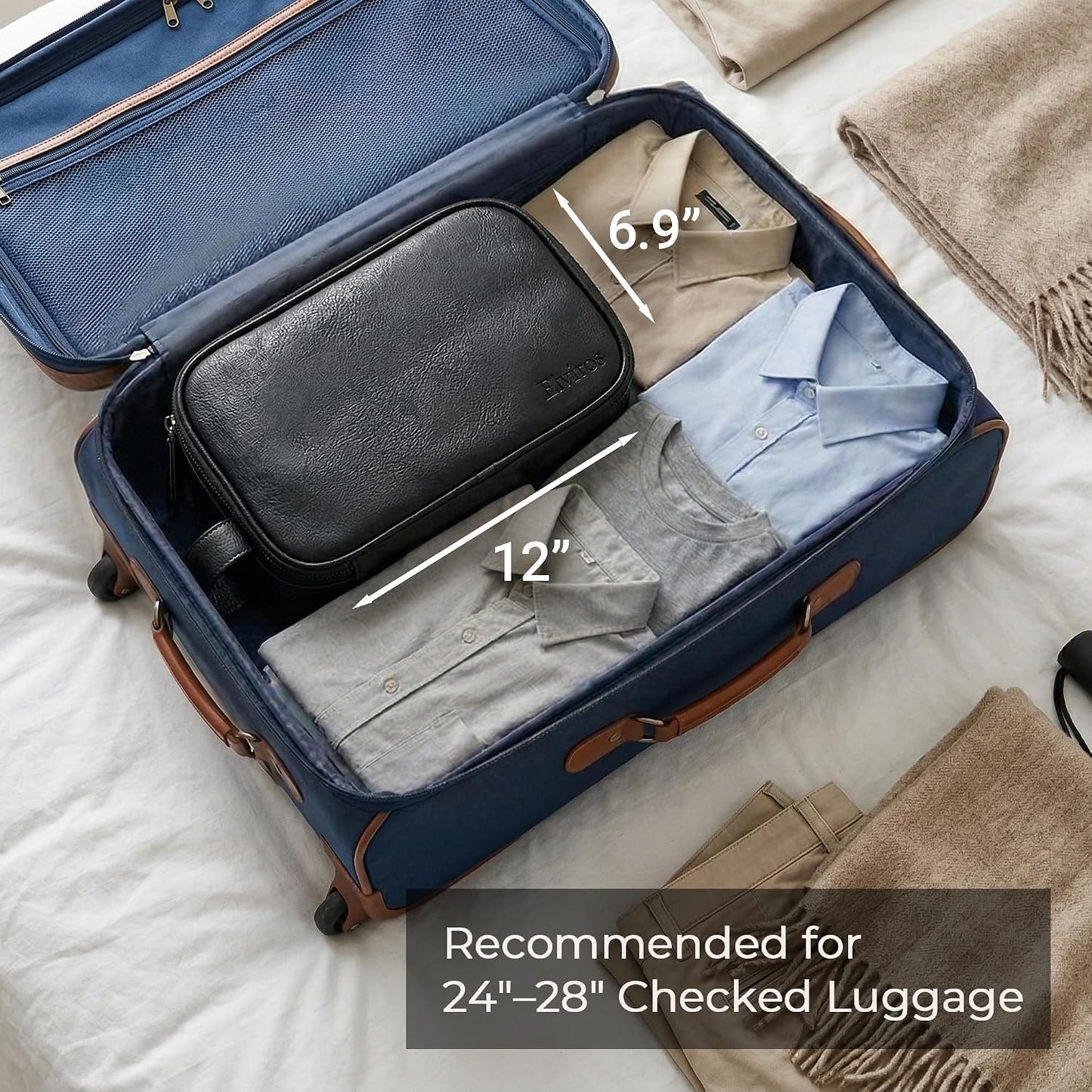 Elviros Water-Resistant PU Leather Toiletry Bag for Men Large Travel Wash Bag Shaving Dopp Kit Bathroom Gym Toiletries Makeup Organizer with Wet Dry Bag,Gift for Men