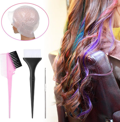 Silicone Highlight Hair Cap Color Set Professional Reusable Highlighting Cap with Needle Brushes Salon Hairdressing Dyeing Staining Tools for Women Men