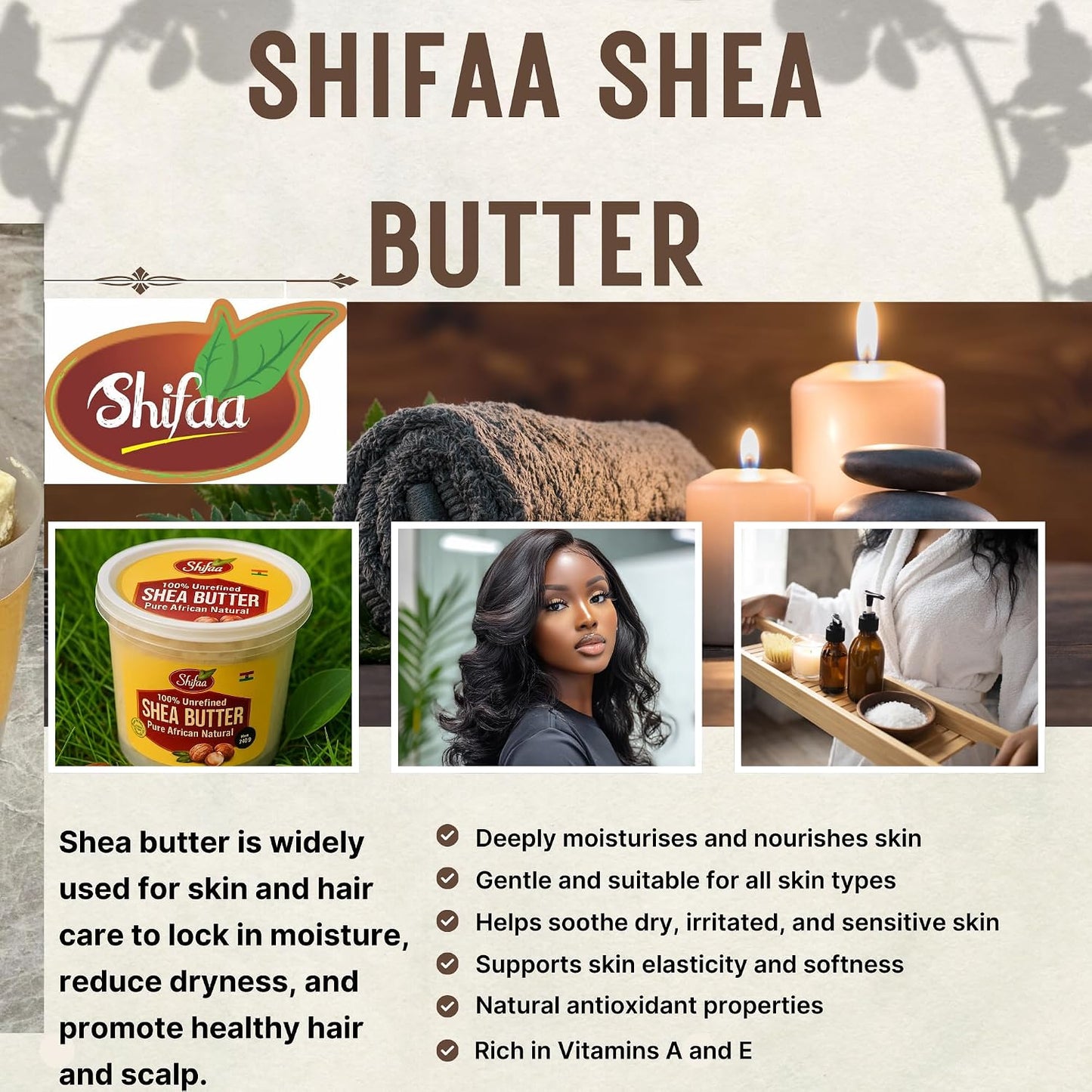 Shifaa Shea Butter - 100% Pure and Unrefined from Ghana I Raw, Natural Moisturizer &amp; Organic for Skin, Hair &amp; Body - 400g