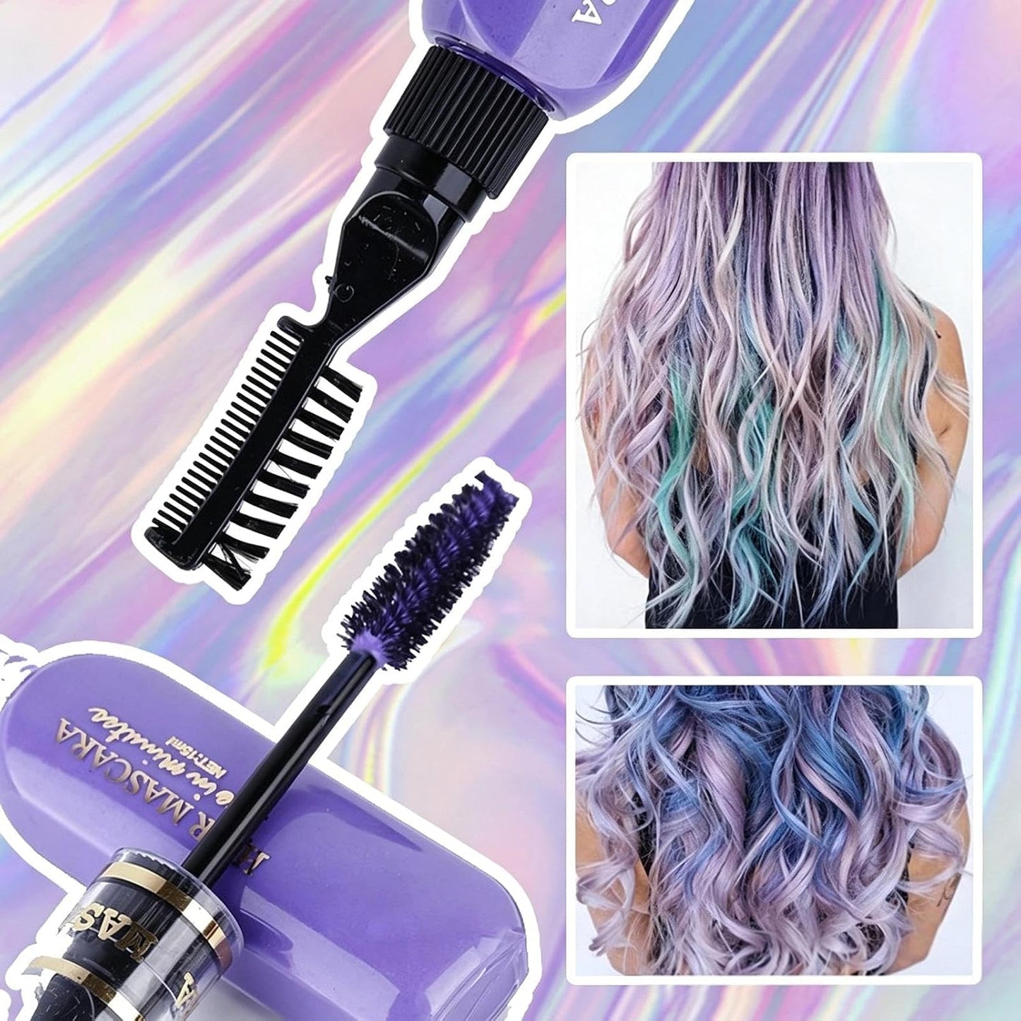 Kids Hair Chalk Set – 3Pcs Temporary Hair Color Spray, Mascara &amp; Hairspray | Temporary hair colour set in blue, purple &amp; pink. 3-in-1 spray, mascara &amp; hairspray. Washable for parties &amp; dress-up play.