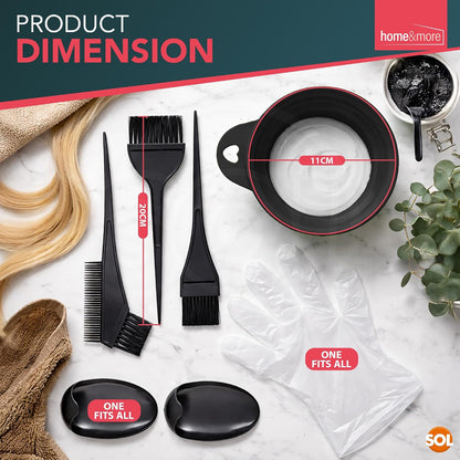 SOL 7pcs Hair Dye Bowl and Brush Kit - Complete Set for At-Home Hair Colouring - Includes Mixing Bowl, Brushes, Protective Glove, Ear Covers - Smooth Easy-Grip Design, Reusable and Easy to Clean Tools
