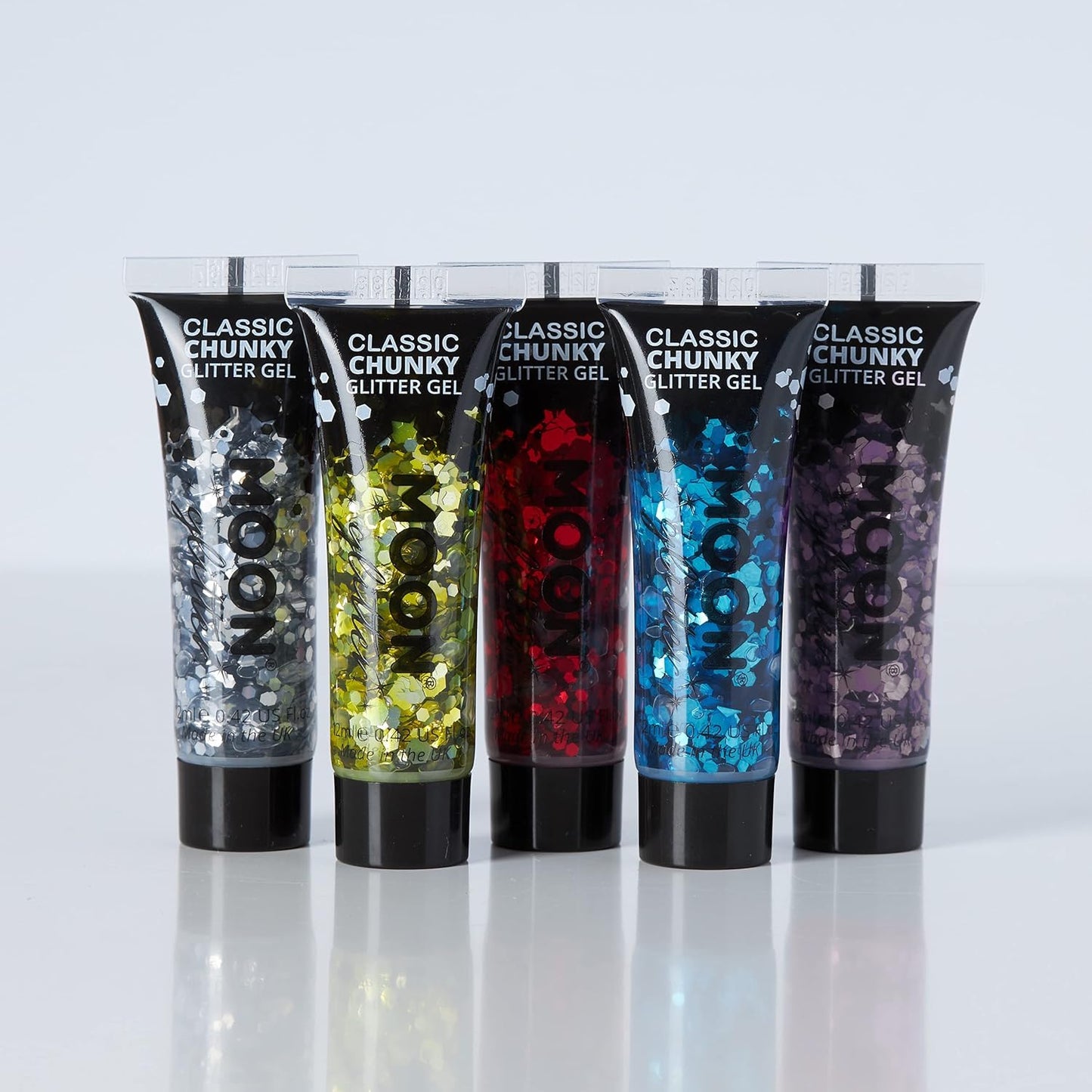 Classic Chunky Face &amp; Body Glitter Gel by Moon Glitter - Red - Cosmetic Festival Glitter Face Paint for Face, Body, Hair, Nails - 12ml