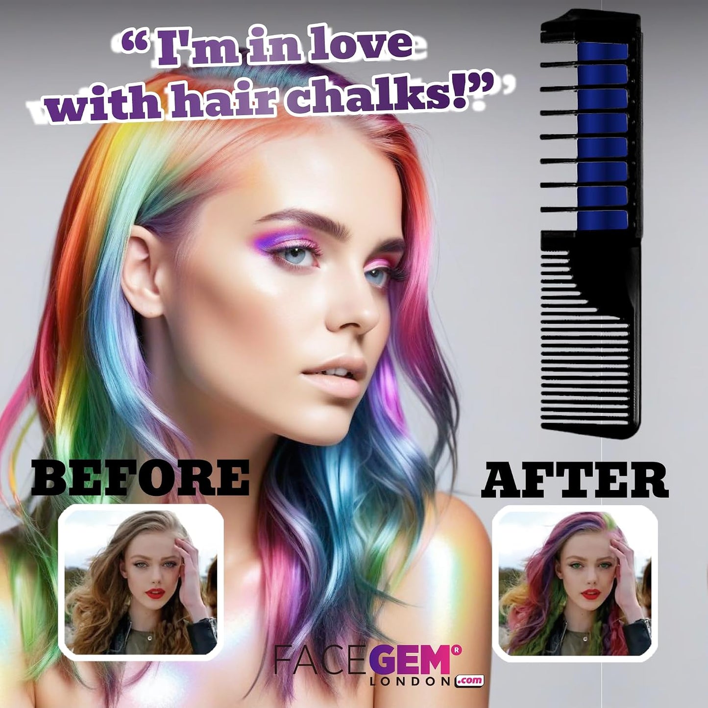 12 Hair chalks comb, 12 NEON &amp; METALLIC hair chalk, Non-Toxic Easy Washable Hair Dye Colourful, METALLIC &amp; NEON hair chalk -Perfect for Festivals, Halloween, Party, hair chalks for girls