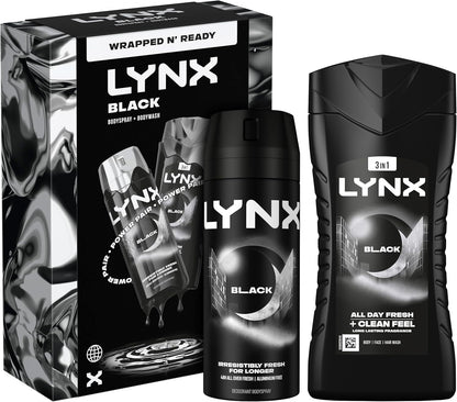 Lynx Black Duo Gift Set with a body wash and a body spray perfect for any occasion 2 piece