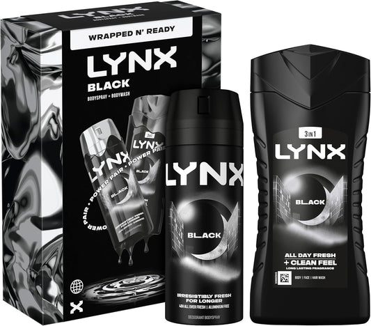 Lynx Black Duo Gift Set with a body wash and a body spray perfect for any occasion 2 piece
