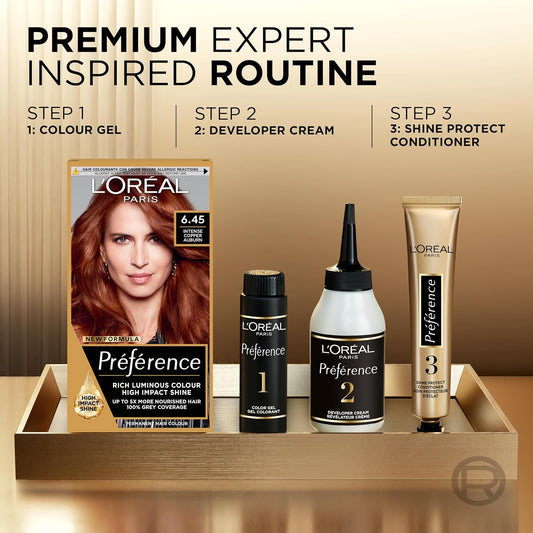 L'Oreal Paris Preference Hair Dye, Long Lasting Brilliance, Luminous Permanent Rich Hair Colour, Achieve radiant, Salon-Inspired Results Shade: 6.45, Brooklyn