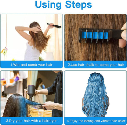 10 Pcs Hair Chalk for Kids Girls Gifts, MSDADA Temporary Bright Hair Chalk Comb for Kids Girls Age 6 7 8 9 10-12+ Washable Coloured Hairspray for Birthday Children's Day Party Cosplay DIY(Blue)