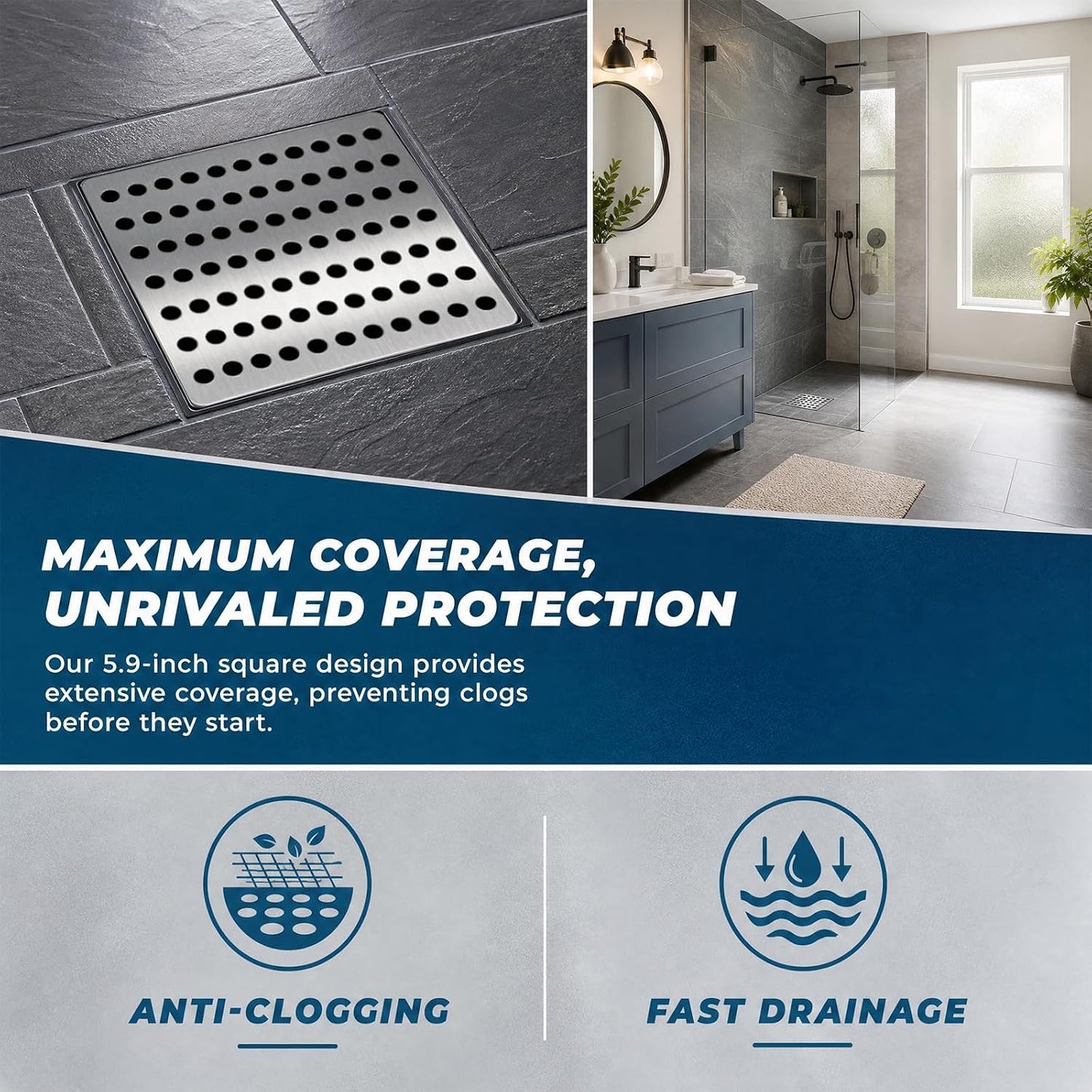 2 Pack Premium Stainless Steel Drain Cover - 15x15cm Square Outdoor Rustproof Drain Guard with 0.7cm Mesh Holes for Leaves &amp; Debris, Heavy Duty Grid Covers for Garden &amp; Shower