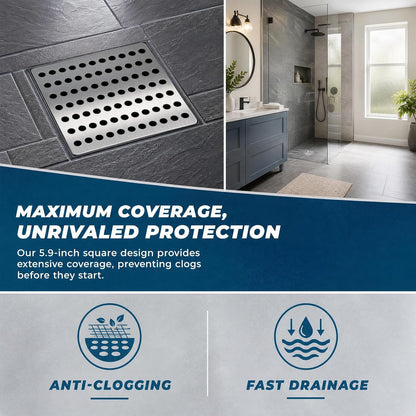 2 Pack Premium Stainless Steel Drain Cover - 15x15cm Square Outdoor Rustproof Drain Guard with 0.7cm Mesh Holes for Leaves &amp; Debris, Heavy Duty Grid Covers for Garden &amp; Shower