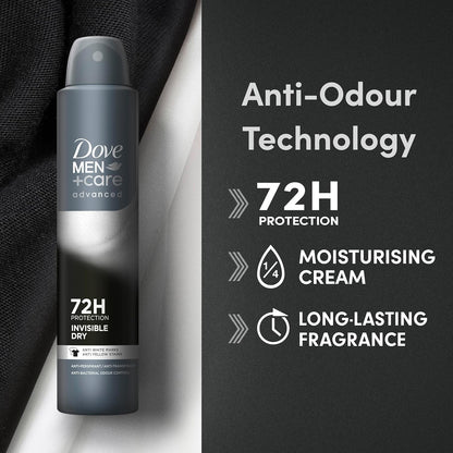 Dove Men+Care Advanced Invisible Dry Anti-Perspirant Aerosol Deodorant Spray with Triple Action technology &amp; ¼ moisturising cream for 72 hour sweat and odour protection 200 ml