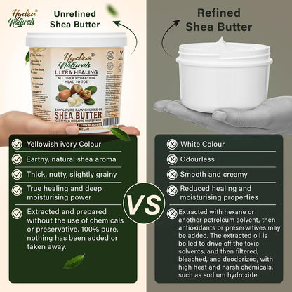Hydra Naturals Unrefined Shea Butter 500g – 100% Pure, Raw, Organic, Cold Pressed – Natural Moisturiser for Hair, Smooth Skin, Face &amp; Body – DIY Beauty, Dry Scalp, Anti-Aging Care