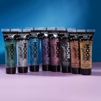 Holographic Fine Face &amp; Body Glitter Gel by Moon Glitter - Black - Cosmetic Festival Glitter Face Paint for Face, Body, Hair, Nails - 12ml