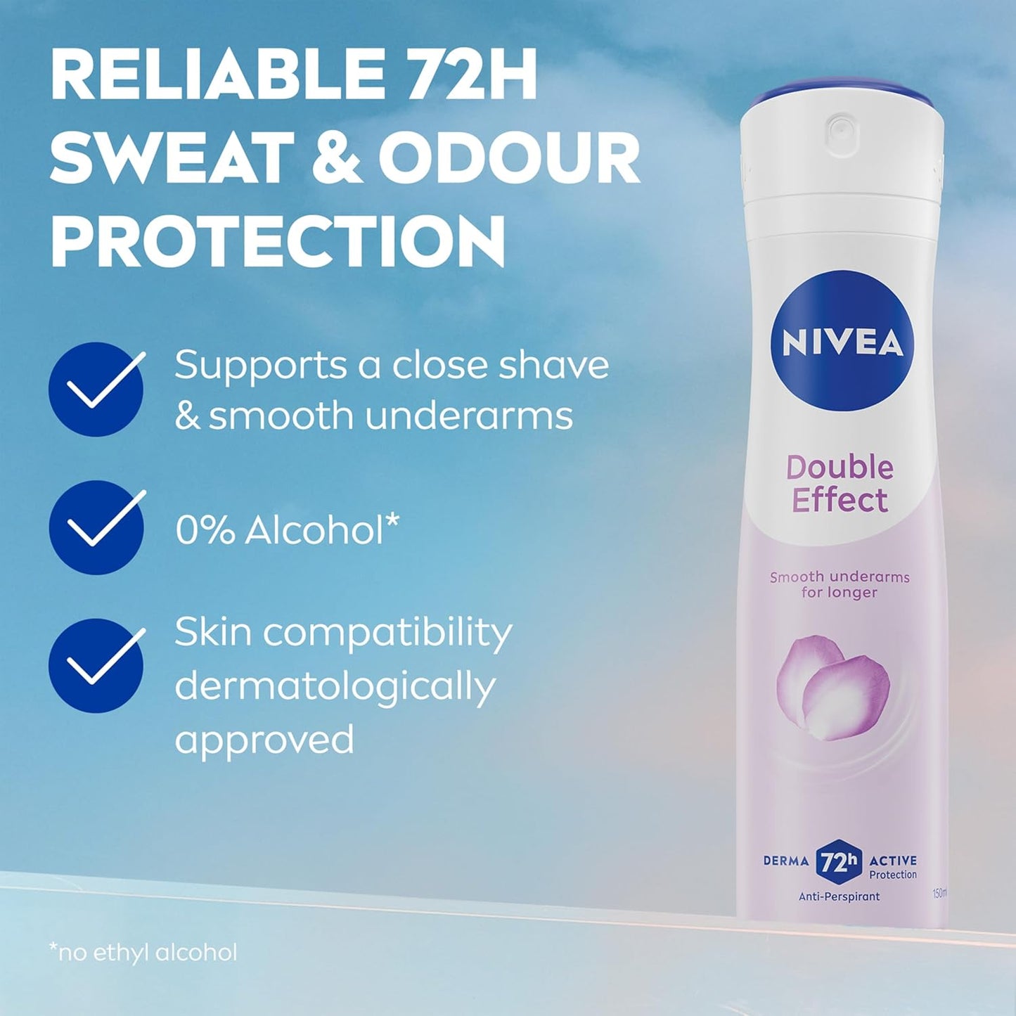 NIVEA Double Effect Anti-Perspirant Deodorant Spray (150ml), Women's Deodorant Spray with 72H Sweat and Odour Protection, Sweat Block for Women with Natural Avocado Extract