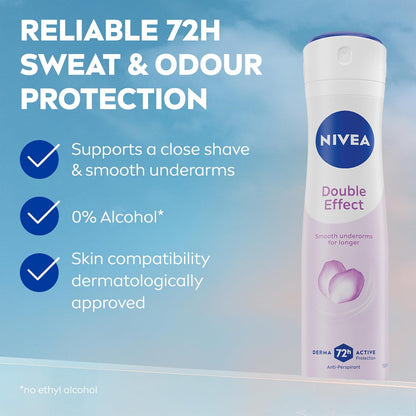 NIVEA Double Effect Anti-Perspirant Deodorant Spray (150ml), Women's Deodorant Spray with 72H Sweat and Odour Protection, Sweat Block for Women with Natural Avocado Extract