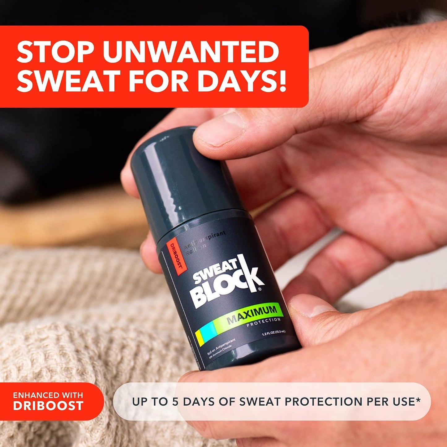 SweatBlock Antiperspirant Roll-on - Maximum Clinical Strength Antiperspirant for Women &amp; Men perfect for Hyperhidrosis, Excessive Sweat, &amp; Odor - Block Sweat for Days Per Use - 1.2 FL OZ