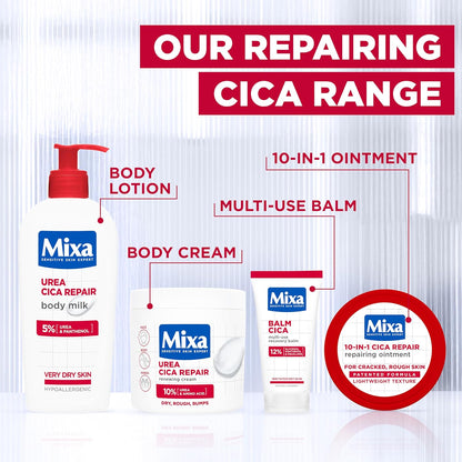 Mixa Body Cream, Urea Cica Repair Renewing Cream, Body Moisturiser for Dry, Rough, Bumpy Skin, with 10% Urea and Niacinamide, Hypoallergenic, Up To 100H Hydration, 400ml