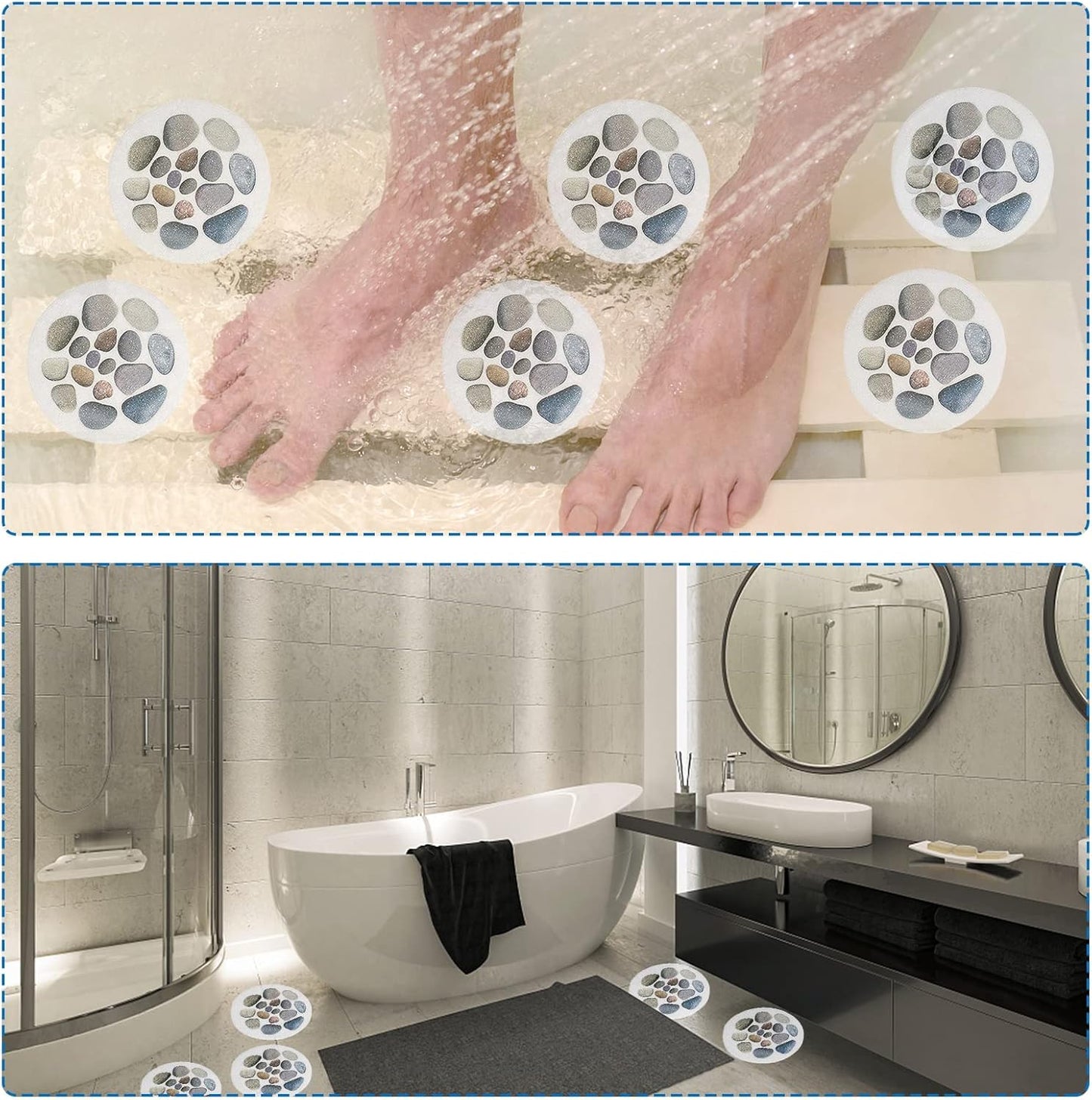 10Pcs Non-Slip Bathtub Stickers Bath Stickers with Plastic Scraper | Non Slip Shower Stickers Bathtub Decoration Sticker Stone Pattern Decoration Bath Safety Sticker Shower Grip Sticker for Bath