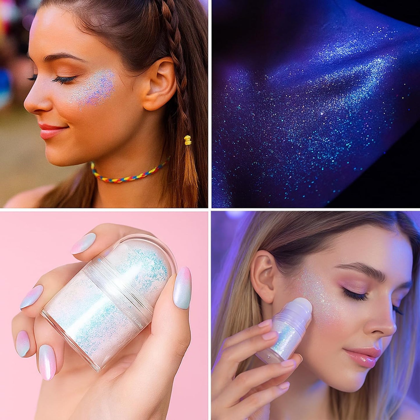 Festival Accessories Mermaid Sparkle Roll-On Body Glitter Gel – Iridescent Holographic Face Glitter Hair &amp; Body Shimmer – Long-Lasting Festival Makeup for Raves, Stage, Daily Party (Mermaid Sparkle)
