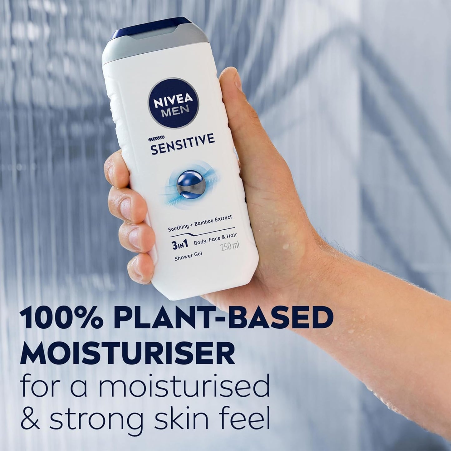 NIVEA MEN Sensitive Shower Gel Pack of 6 (6 x 250 ml), Alcohol-Free Sensitive Skin Body Wash, Gentle Shower Gel Men with Bamboo Extract, Body Wash for Men with Irritated Skin