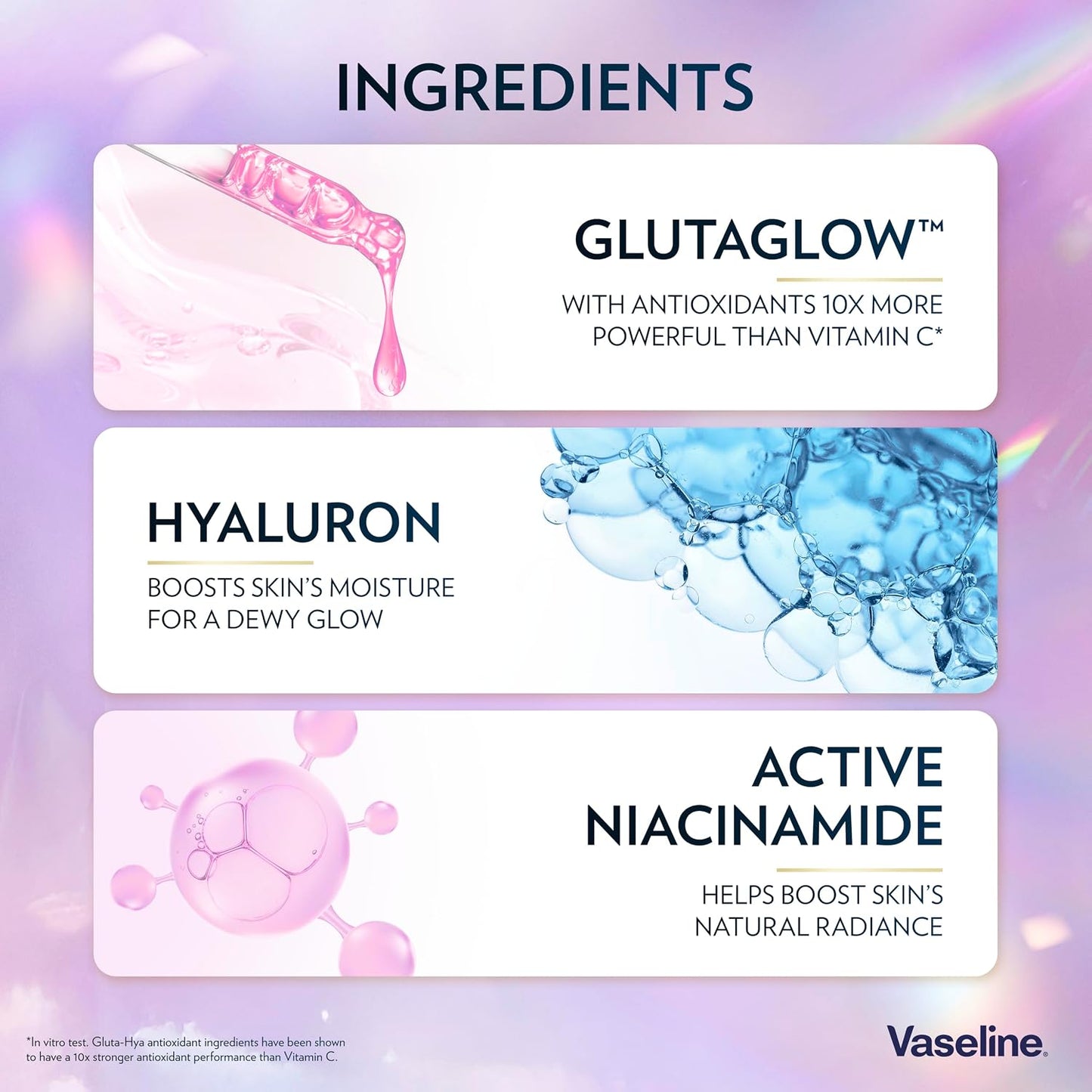 Vaseline Gluta-Hya Dewy Radiance Serum Burst Lotion Moisturiser – Body Lotion with GlutaGlow™, Niacinamide, Hyaluron &amp; Antioxidants 10x Stronger Than Vitamin C*, For Radiant, Dewy Skin in 5 Days 200ml