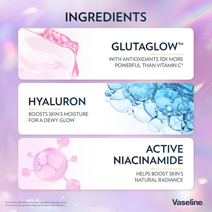 Vaseline Gluta-Hya Dewy Radiance Serum Burst Lotion Moisturiser – Body Lotion with GlutaGlow™, Niacinamide, Hyaluron &amp; Antioxidants 10x Stronger Than Vitamin C*, For Radiant, Dewy Skin in 5 Days 200ml