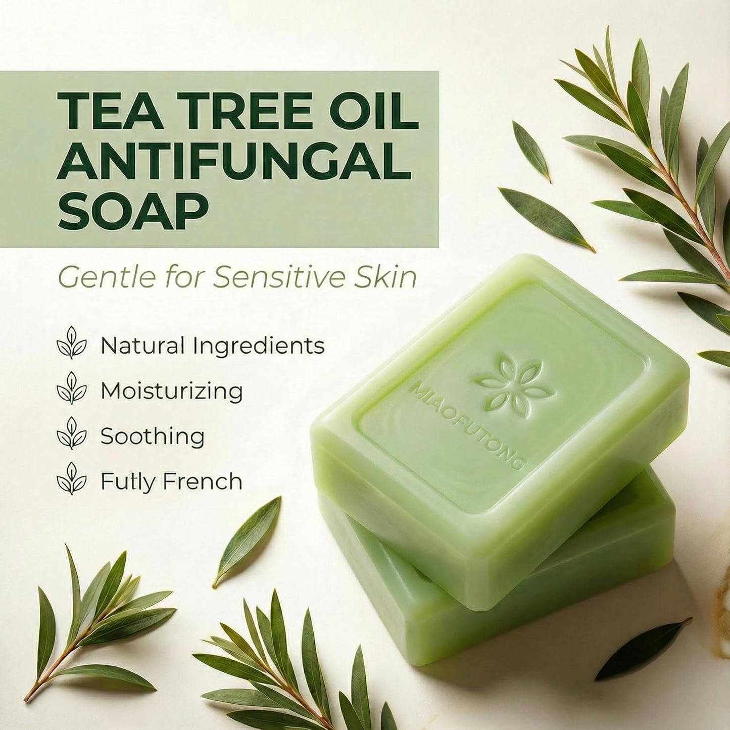 Tea Tree Soap 3x 115G- Natural Soap for Sensitive Skin, Body, Hair &amp; Shaving - with Tea Tree Oil, Fragrance-Light, Rinse Clean