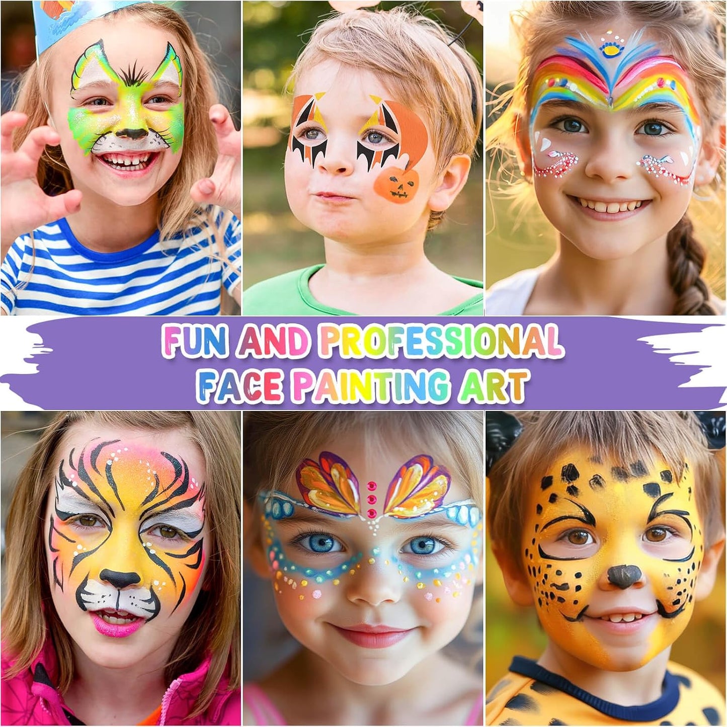 Face Painting Kit for Kids with Stencils, 42 Colors Non Toxic Face Paint with 16 Face Paint Crayons, 6 Reusable Face Painting Stencils, 40 Sticky Stencils for Kids Party and Halloween