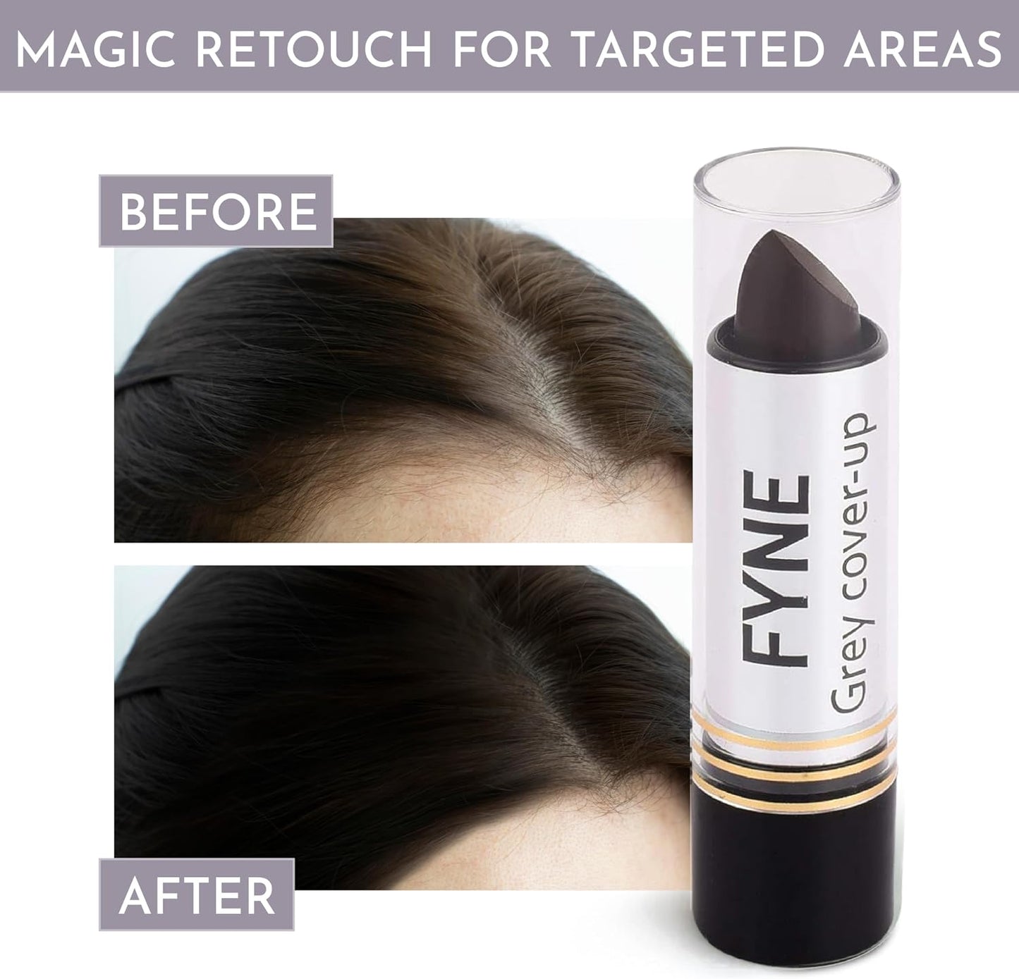 FYNE Root Touch Up Cover Stick - Instant Dark Brown Grey Hair Cover Up - Magic Retouch Temporary Hair Colour for Men &amp; Women