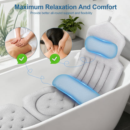 Full Body Bath Pillow for Bathtub, Bath Cushion for Head with 5D Air Mesh&amp;Powerful Suction Cups, Luxury Bathtub Pillow with Head Neck Shoulder Back Support for Spa Relaxing Fits All Bathtub (2)