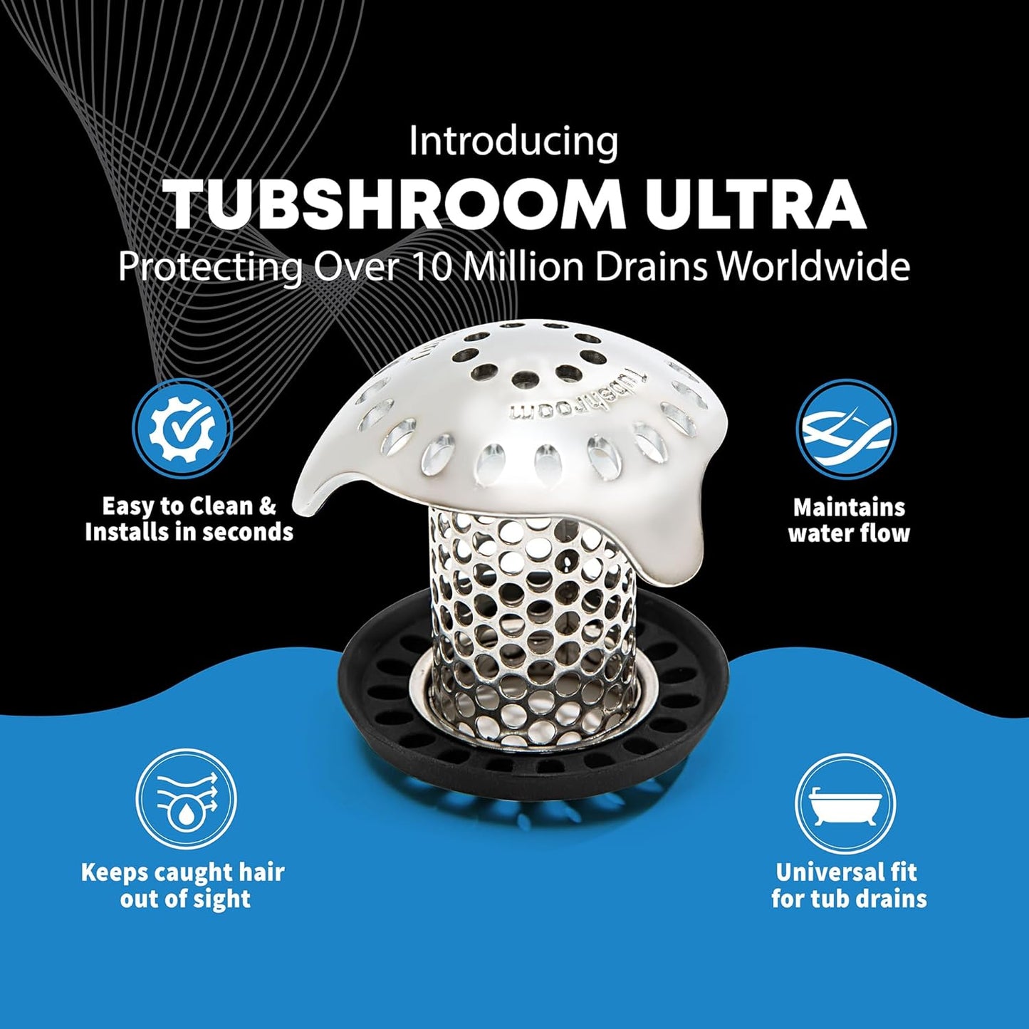 TubShroom Bathtub Hair Catcher Drain Protector Silicone Stainless Steel Standard