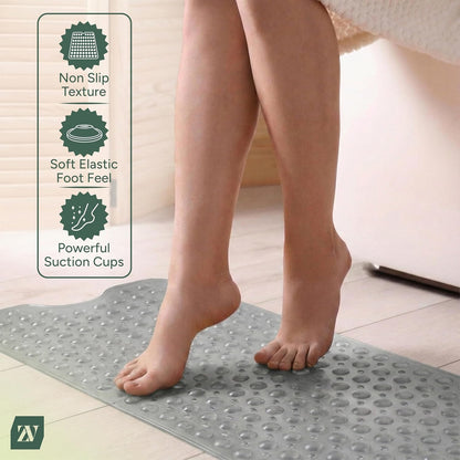 Zuvo Non-Slip Bath Mat for Inside Bath – Extra Long 100 x 40cm, Anti Mould, Machine Washable Shower Mat with Suction Cups &amp; Drain Holes – Safe for Kids &amp; Elderly (Grey)