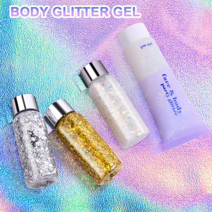 URAQT Holographic Mermaid Sequins Chunky Cosmetic Glitter Face and Body Gel, Sparkling Festival Party Lotion for Face, Body, Eye, Hair, Nail Makeup and DIY Art (Silver)