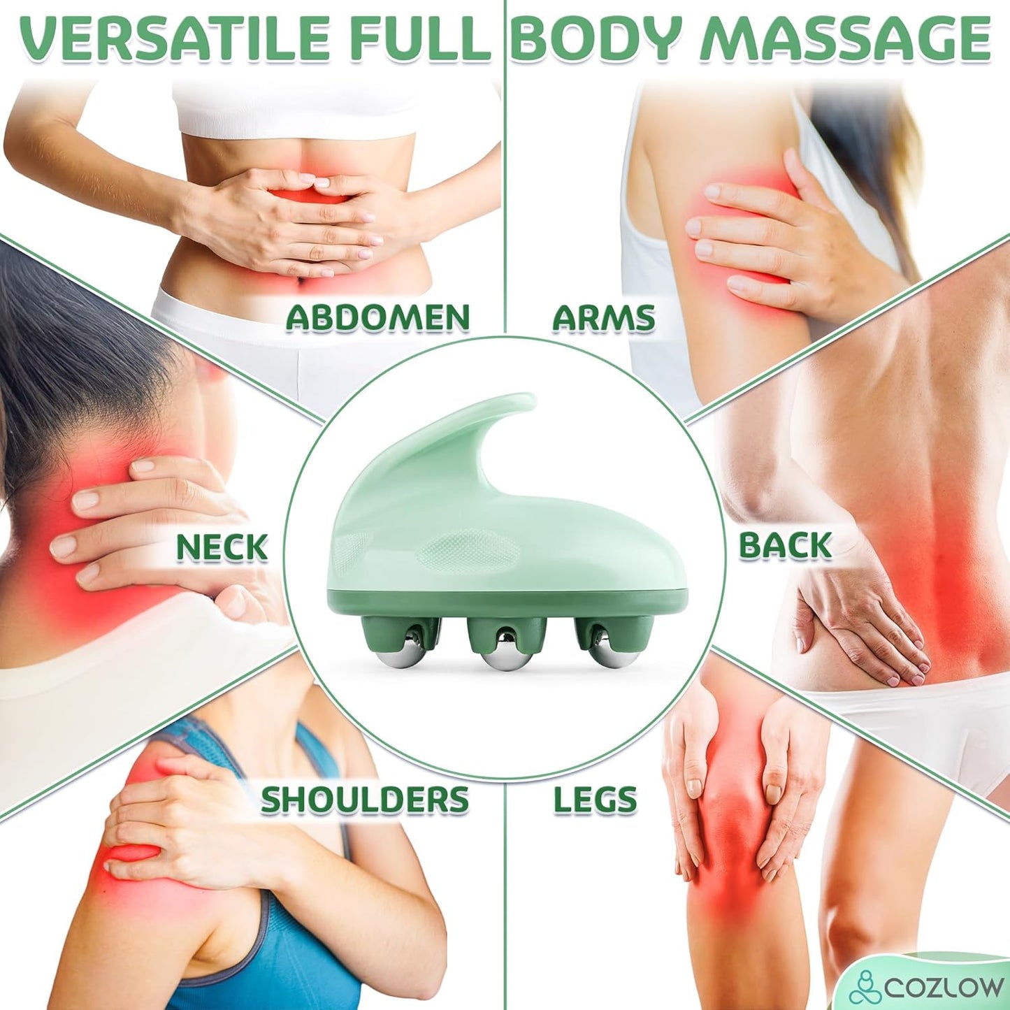 Lymphatic Massager - Handheld Drainage Roller Massage Tool to Help Support Lymph System Care by Promoting Circulation, which May Decrease Appearance of Cellulite - by Cozlow