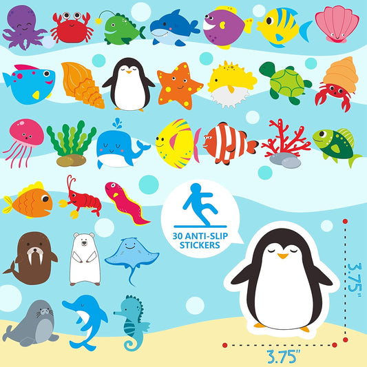 30 Adorable Non-Slip Sea Animal Bathtub Shower Deco Water-Resistance Stickers in 30 Designs