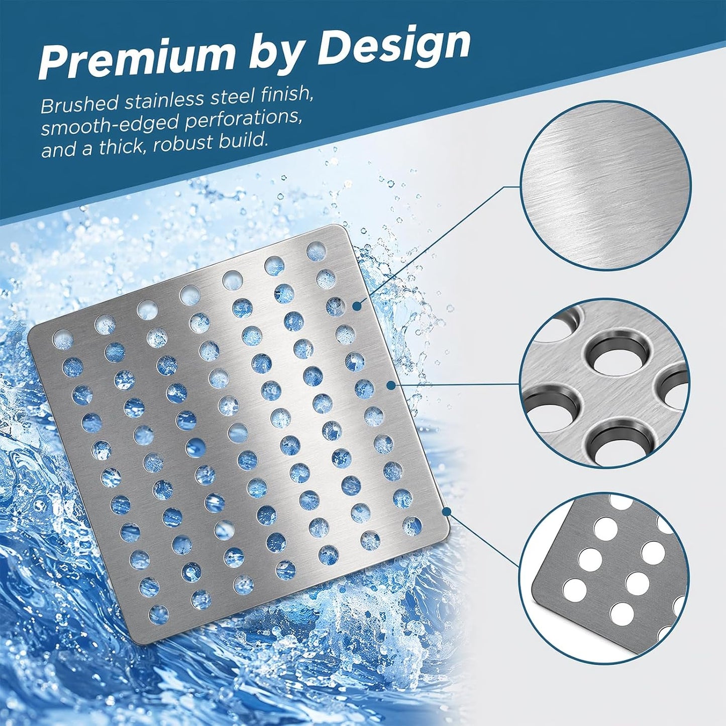 2 Pack Premium Stainless Steel Drain Cover - 15x15cm Square Outdoor Rustproof Drain Guard with 0.7cm Mesh Holes for Leaves &amp; Debris, Heavy Duty Grid Covers for Garden &amp; Shower
