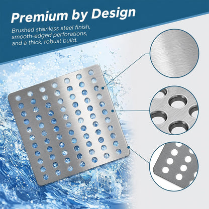 2 Pack Premium Stainless Steel Drain Cover - 15x15cm Square Outdoor Rustproof Drain Guard with 0.7cm Mesh Holes for Leaves &amp; Debris, Heavy Duty Grid Covers for Garden &amp; Shower