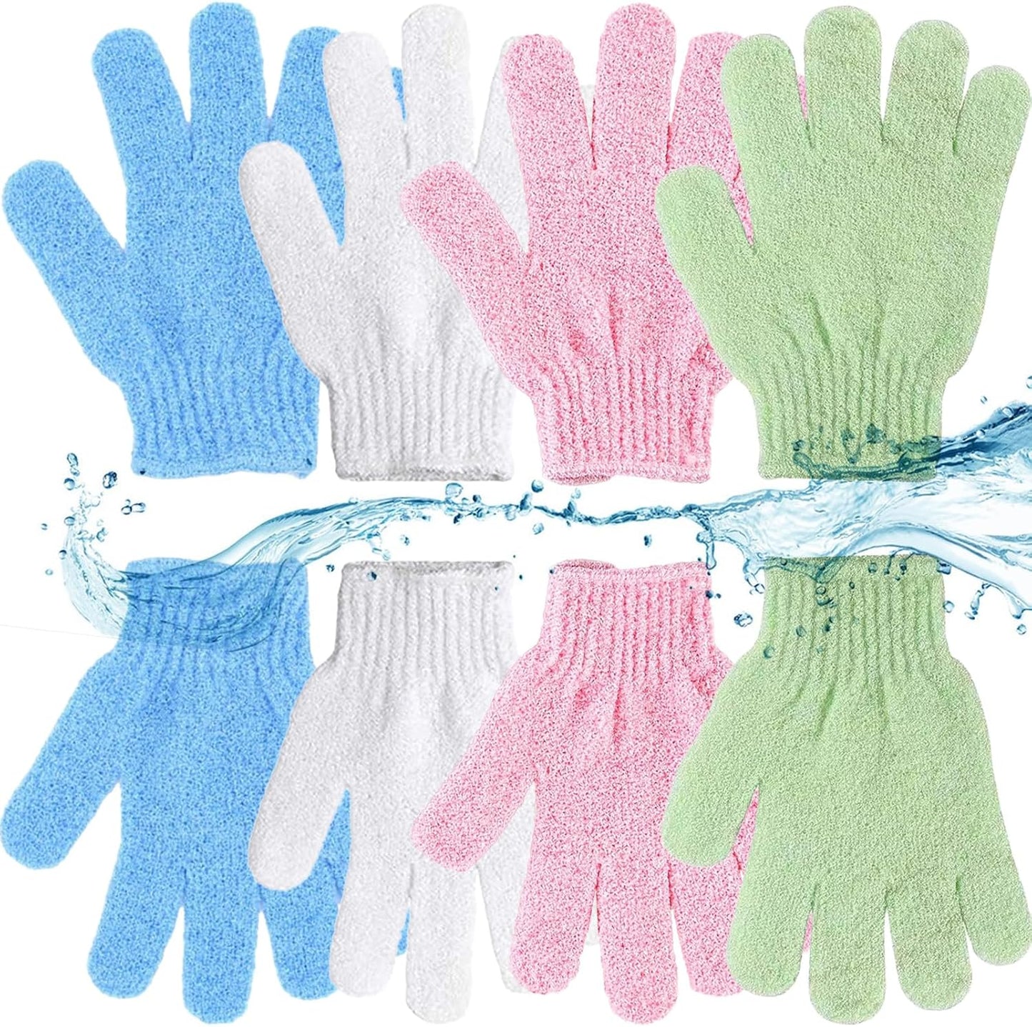 8 Pcs Shower Gloves Exfoliating, Double Sided Deep Clean Body Exfoliator Scrub for Women &amp; Men (4 Pairs) Shower Gloves Bath Sponge Exfoliating Mitt for Shower, Spa, Massage, Dead Skin Cell Remover