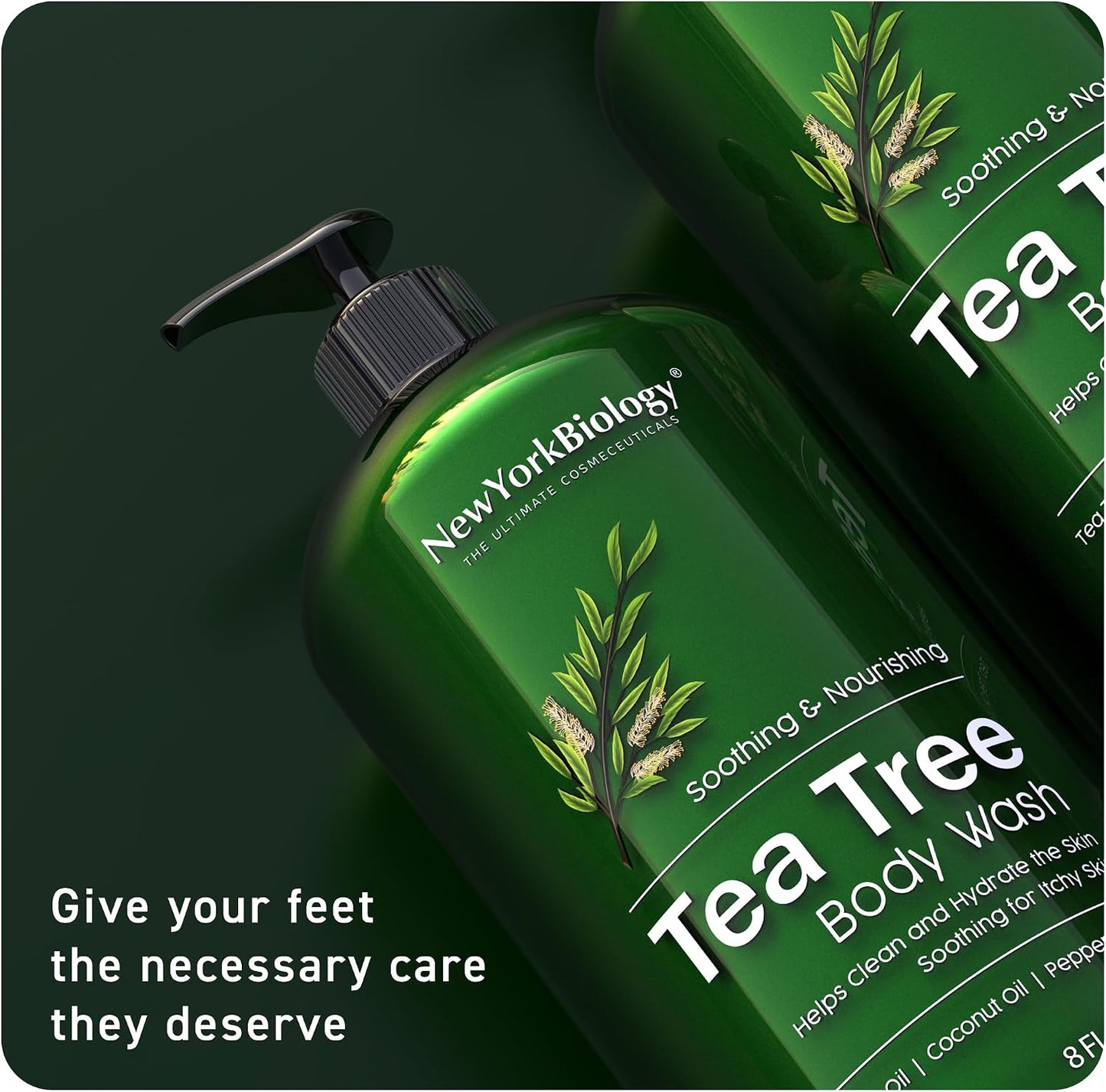 New York Biology Tea Tree Body Wash - Helps Nail Fungus, Athletes Foot, Ringworms, Jock Itch, Acne, Eczema &amp; Body Odor, Soothes Itching &amp; Promotes Healthy Skin and Feet - 236 ml