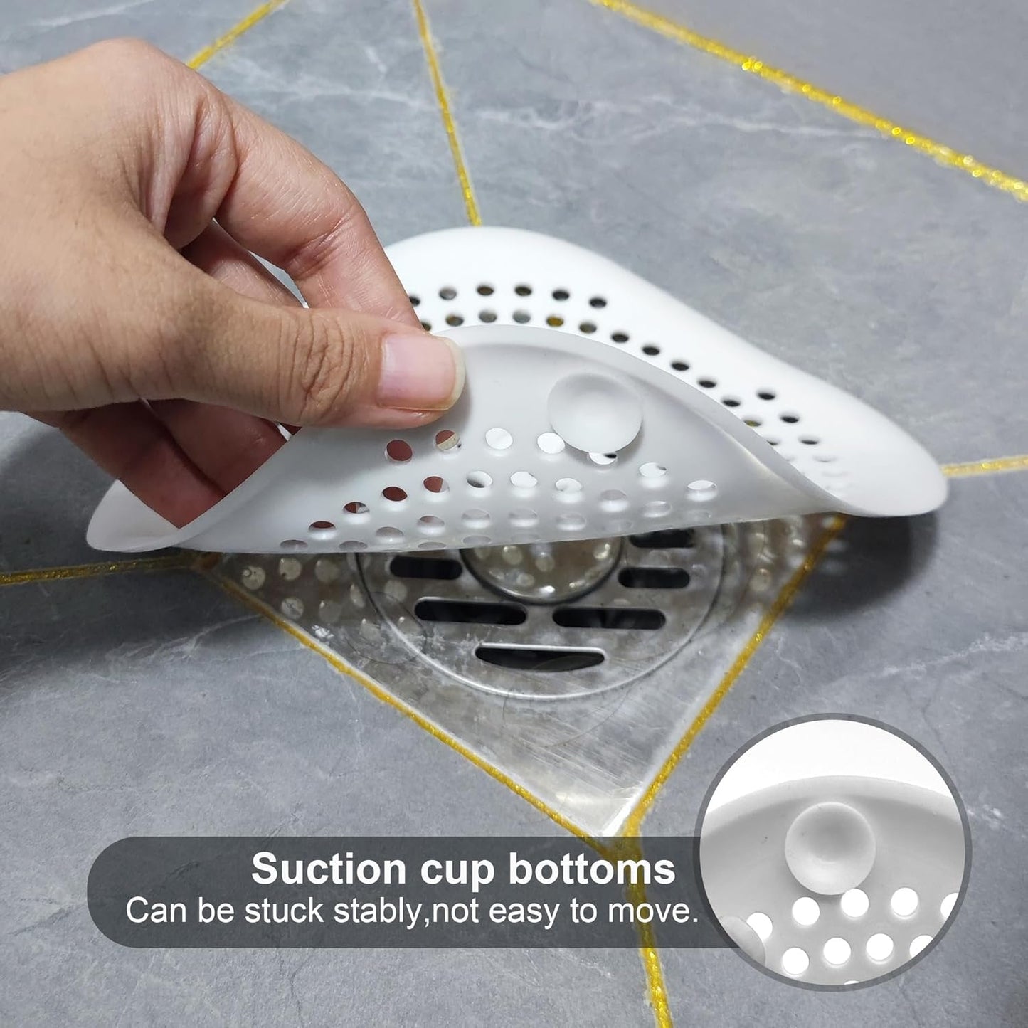 2Pcs Silicone Shower Drain Cover with Suction Cups, Hair Catcher Strainer for Sink, Bathtub, and Kitchen, Anti-Clogging Drain Protector Plug Filter - White