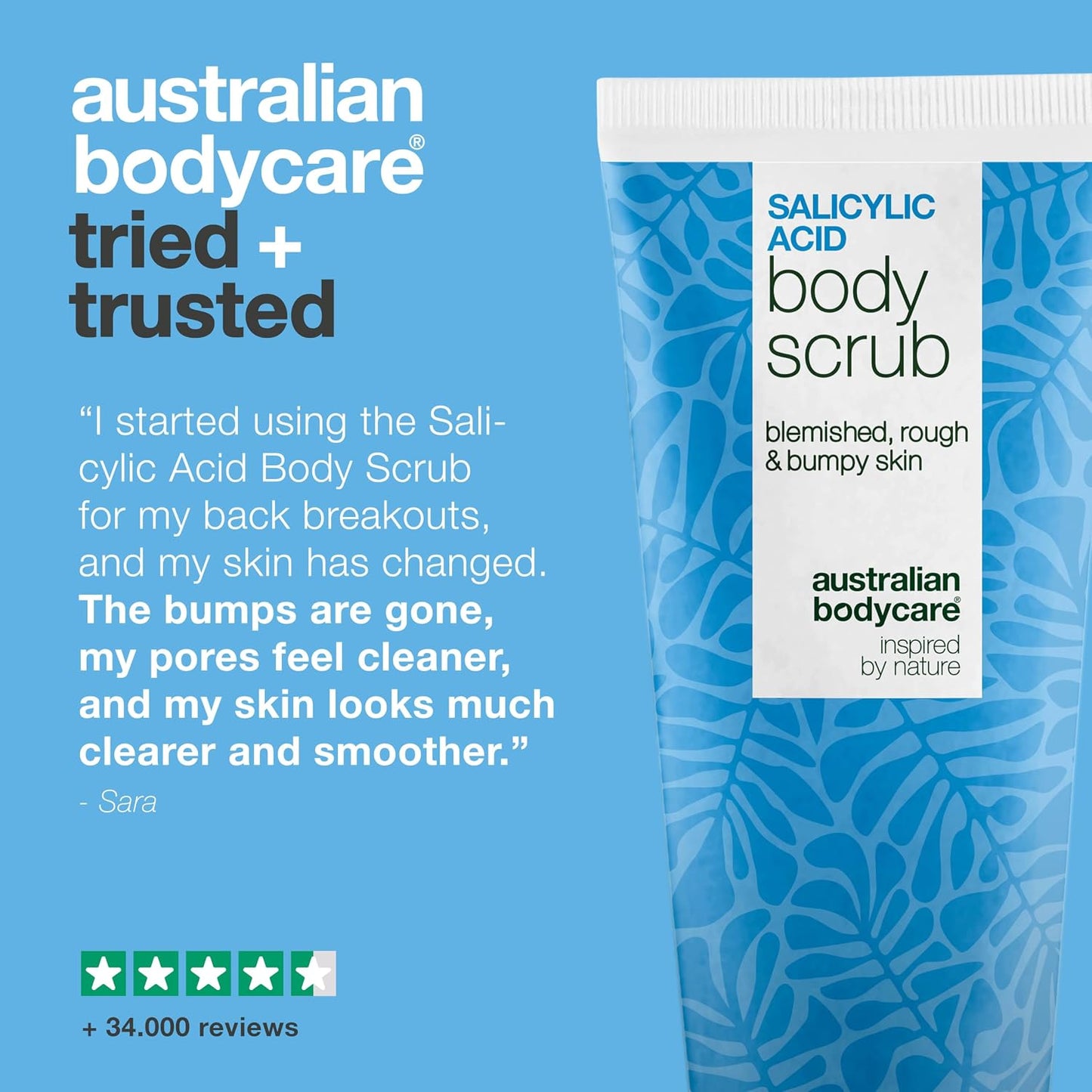 Salicylic Acid Body Exfoliator Scrub for Spots on Back, Bum and Chest – Removes Impurities and Unclogs Pores with Glycolic Acid and Apricot Seed – BHA &amp; AHA Peeling