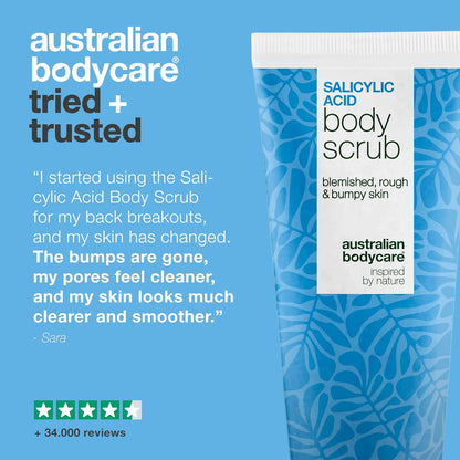 Salicylic Acid Body Exfoliator Scrub for Spots on Back, Bum and Chest – Removes Impurities and Unclogs Pores with Glycolic Acid and Apricot Seed – BHA &amp; AHA Peeling