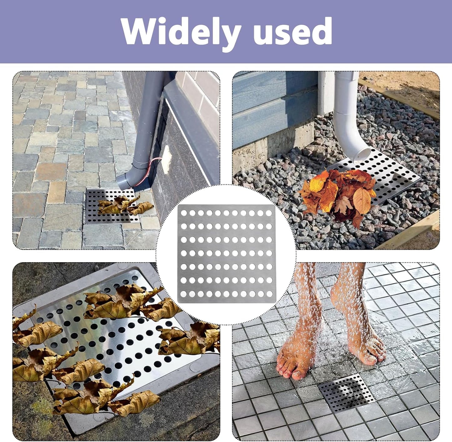 2Pack Steel Rustproof Square Drain Covers - Mesh Drainage Covers with Stainless Steel Swirl Design for Shower &amp; Garden Leaf Guard