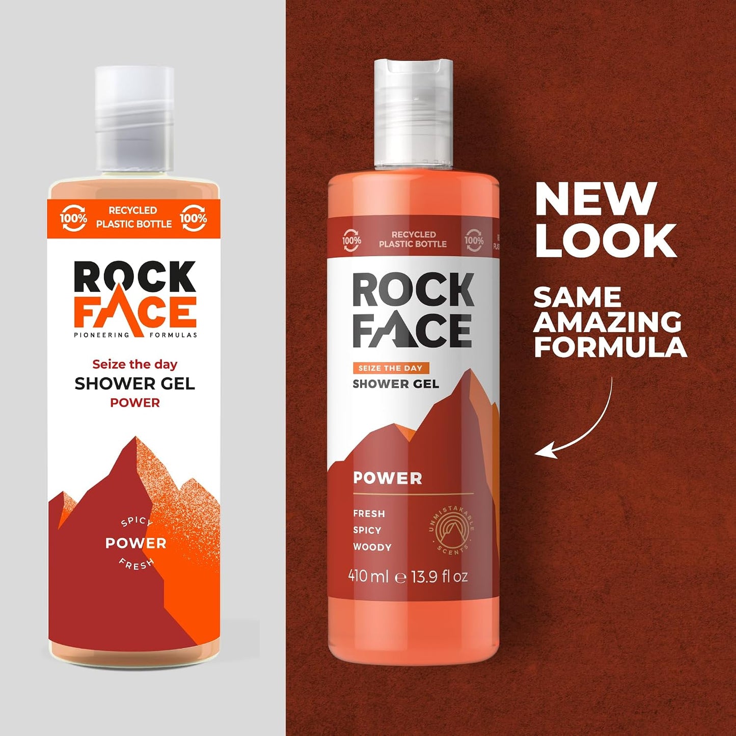 Rock Face Shower Gel - Power All In One Body Wash for Men, 410ml, Spicy Oriental Scent, Suitable for Hair and Body, Long Lasting Fragrance