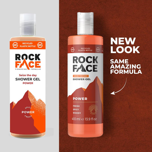 Rock Face Shower Gel - Power All In One Body Wash for Men, 410ml, Spicy Oriental Scent, Suitable for Hair and Body, Long Lasting Fragrance