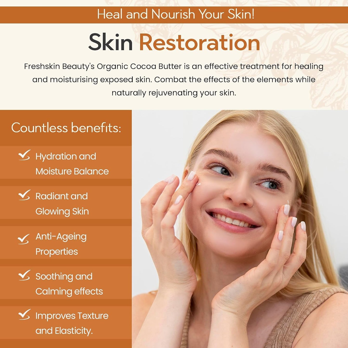 Freshskin Beauty LTD | 500g Organic Cocoa Butter - Unrefined, Pure, Raw &amp; Natural - Natural Scent Moisturiser for Body &amp; Face