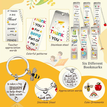 6 Set Thank You Teacher Gifts for Women Men - Teacher Gifts Make up Bags Bookmarks Keychain Black Pens,Thank You Cards Teacher Appreciation Gifts for Nursery Teaching Assistant